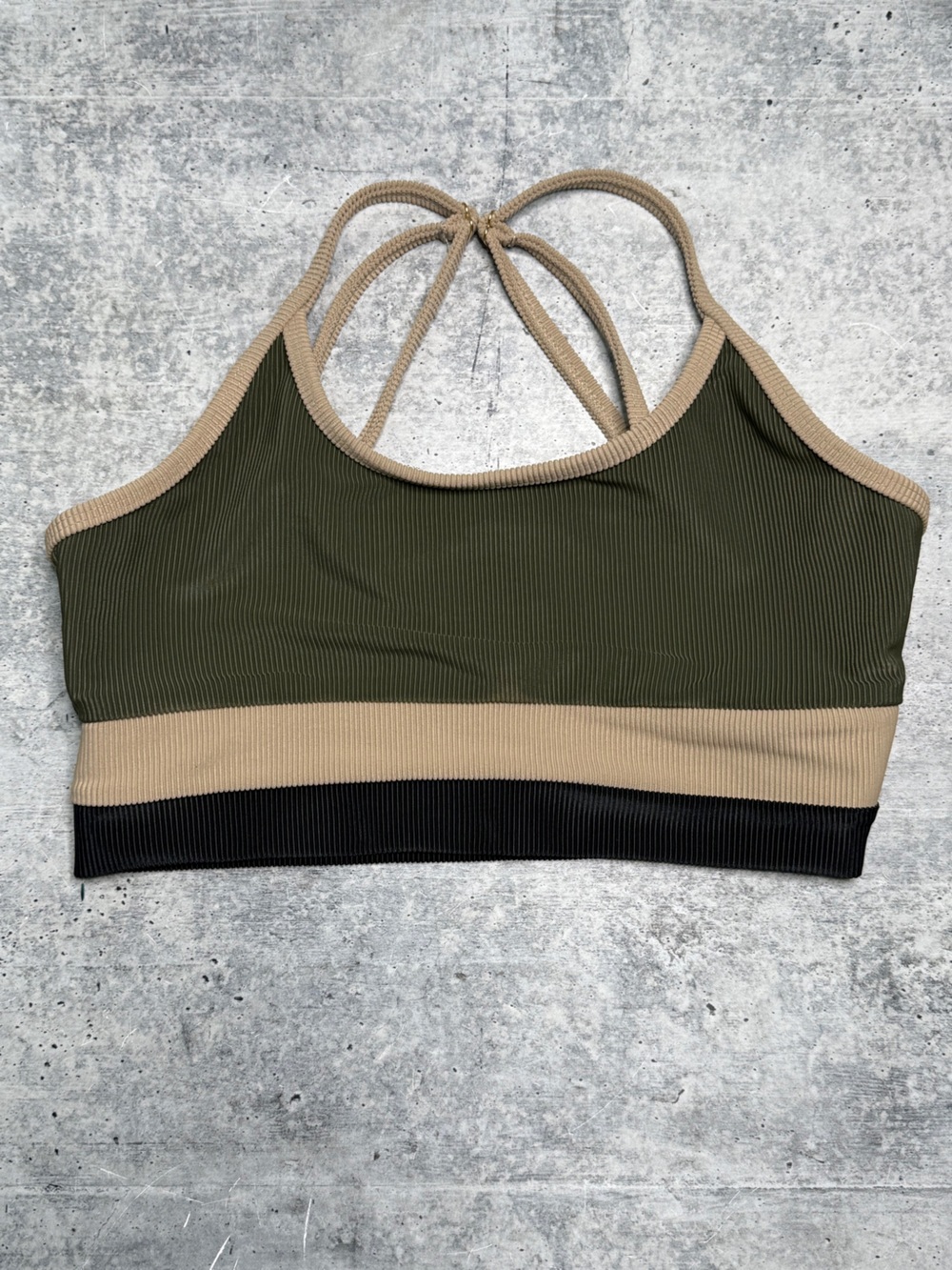 Beach Riot Eva Colorblock Ribbed Bikini Top-Green/Black - Picture 2 of 5